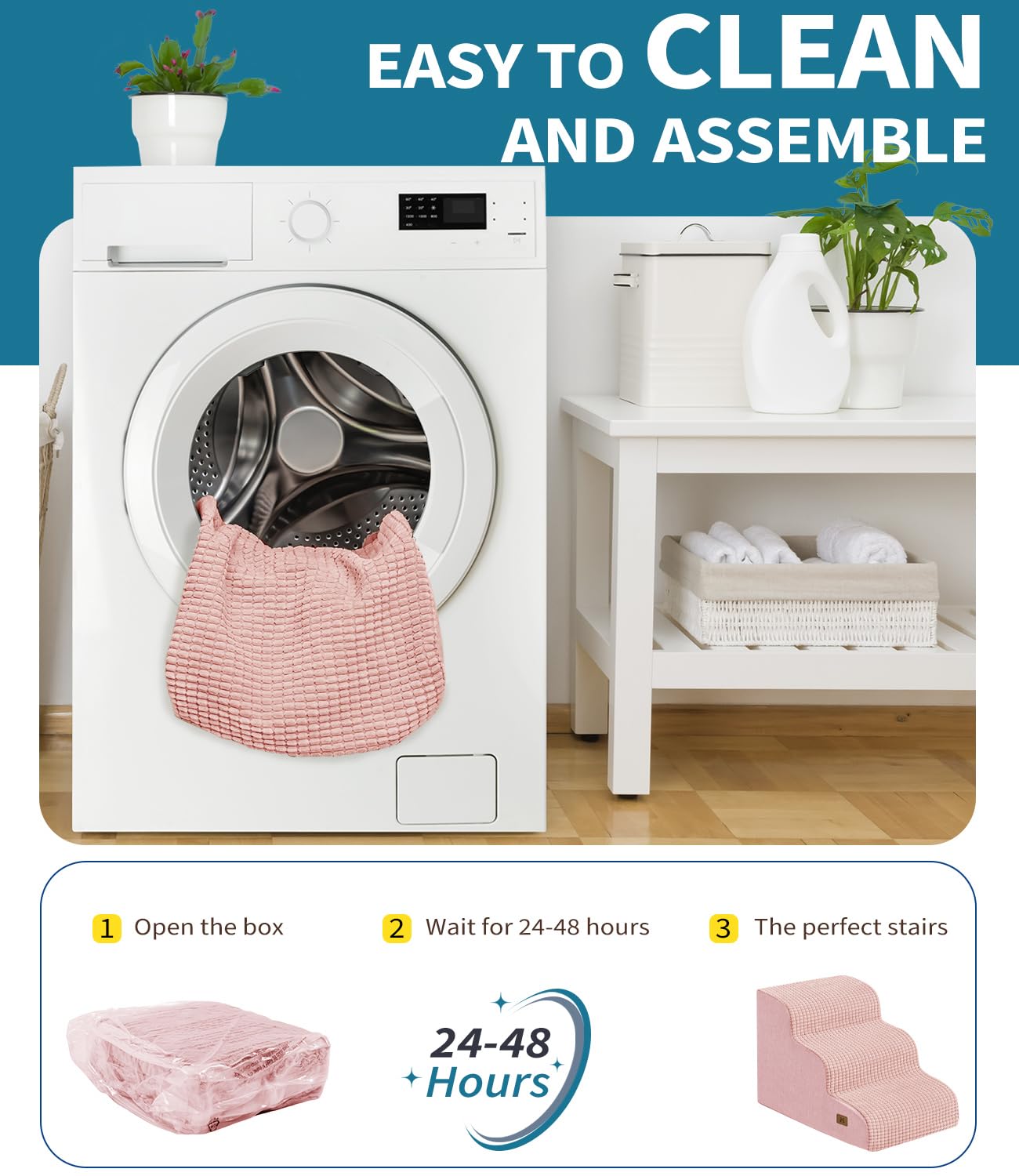 ABCPET pink indoor pet stairs complement home decor.