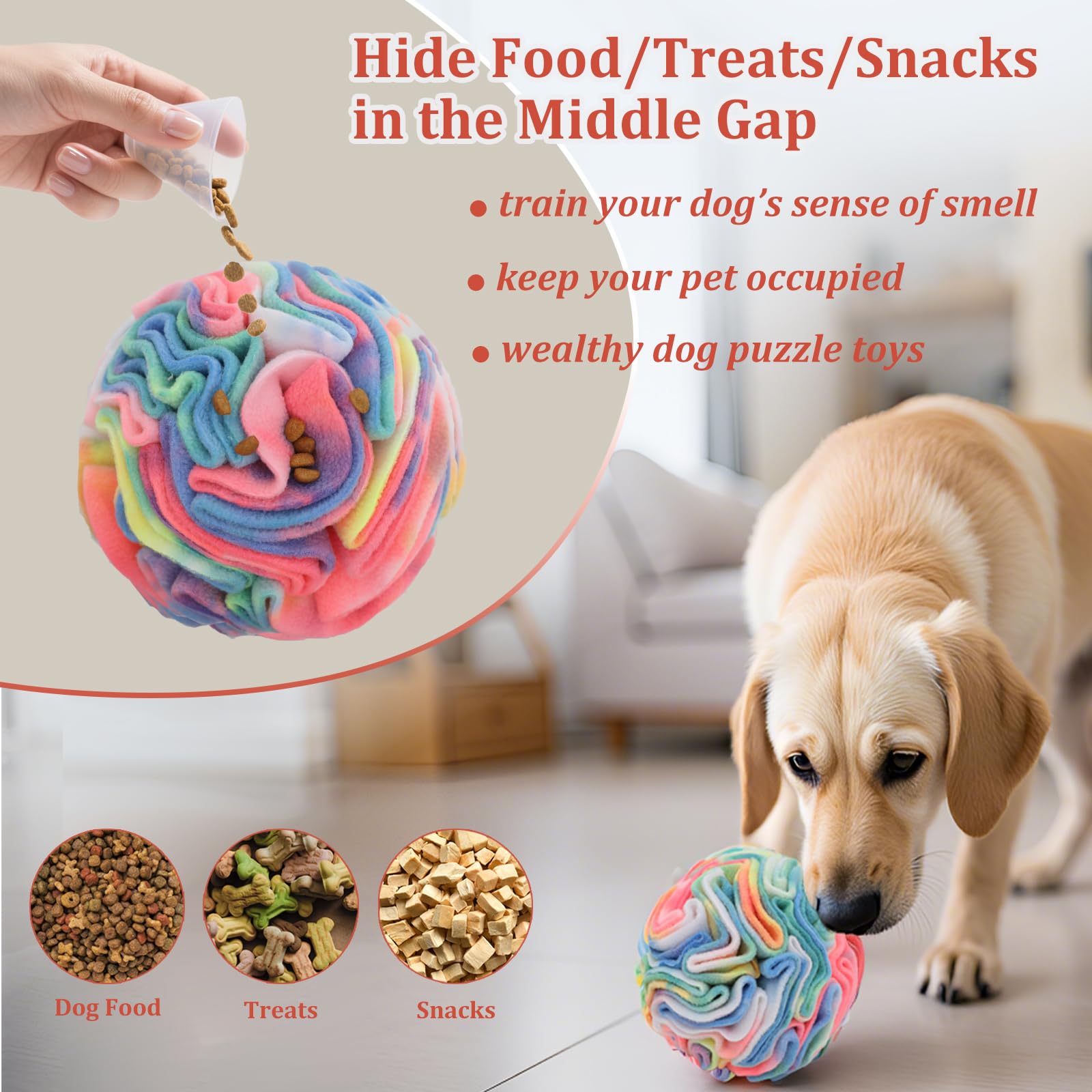 Ablechien snuffle ball made with soft polar fleece for gentle chewing.