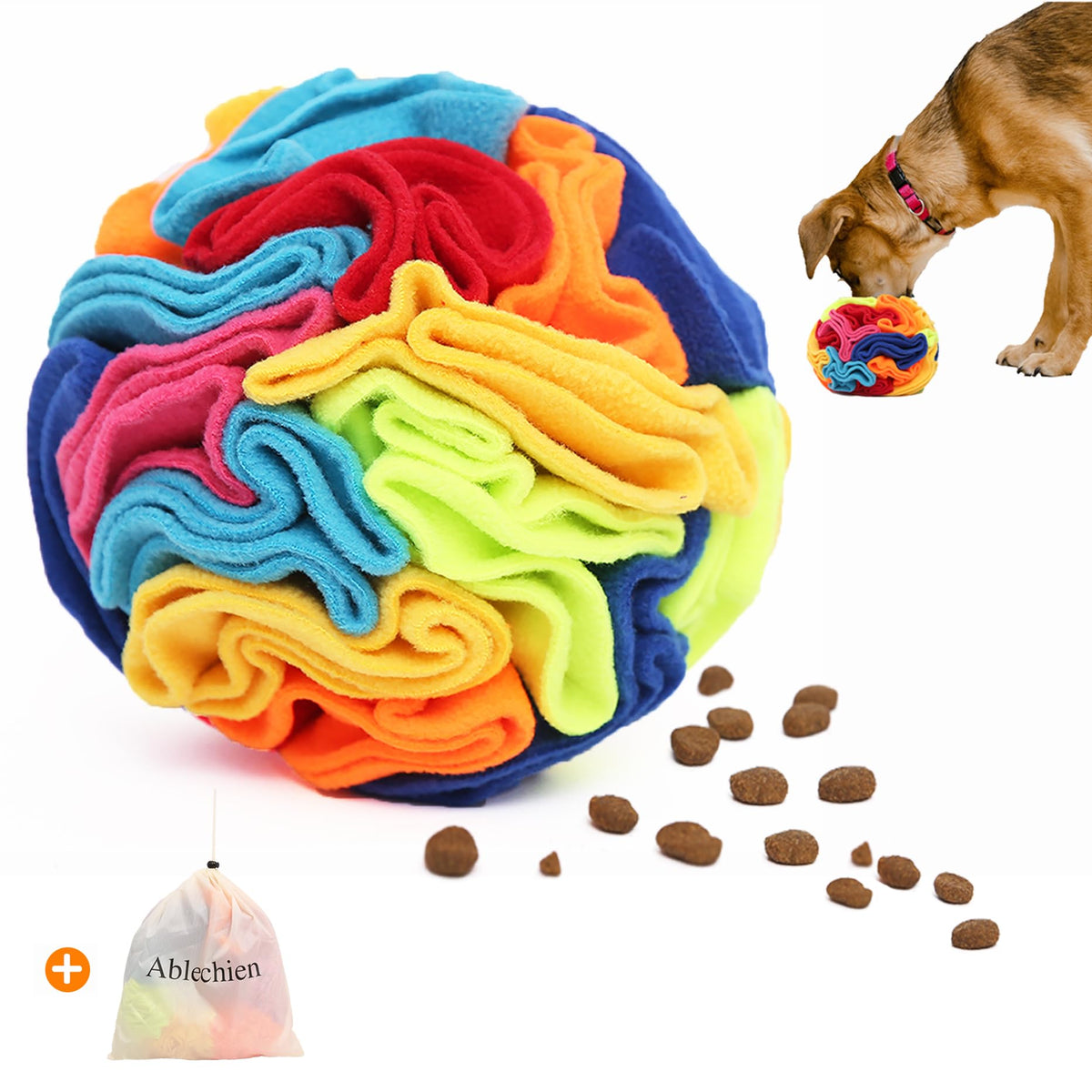 Ablechien Snuffle Ball reveals hidden treats during play to boost enrichment.