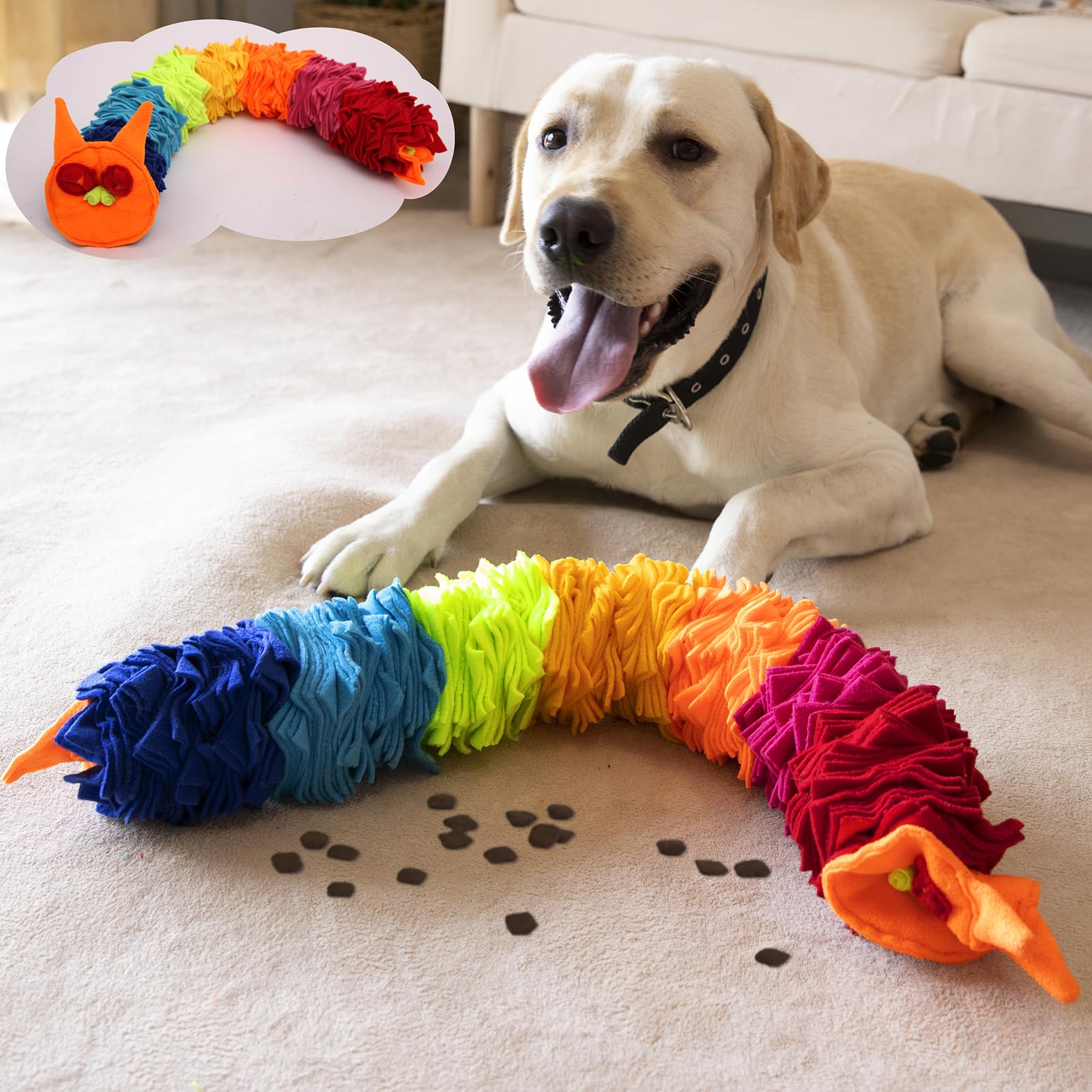 Ablechien Snuffle Snake assembled in rainbow colors for engaging solo play