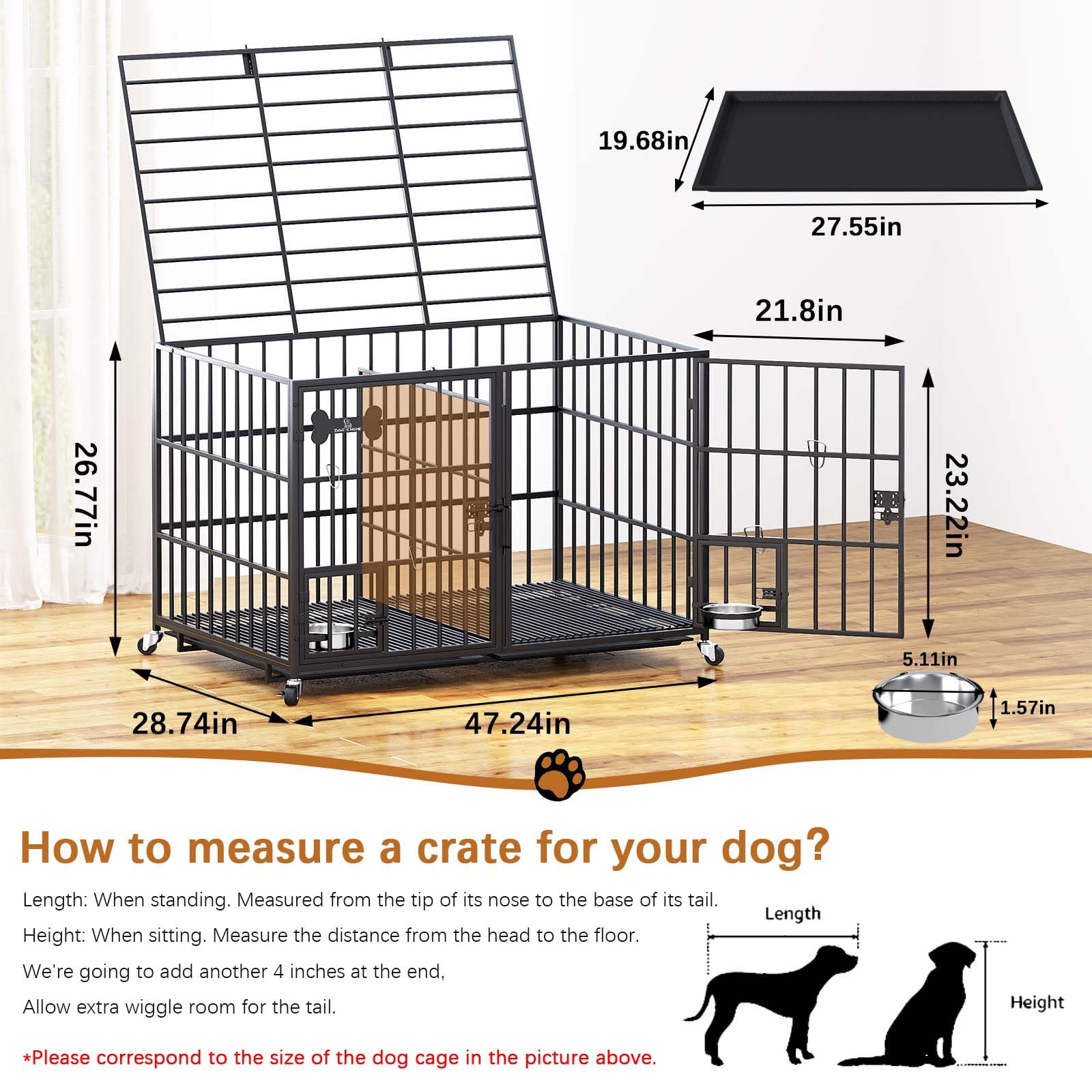 aboxoo XL dog crate closed doors for secure containment during downtime