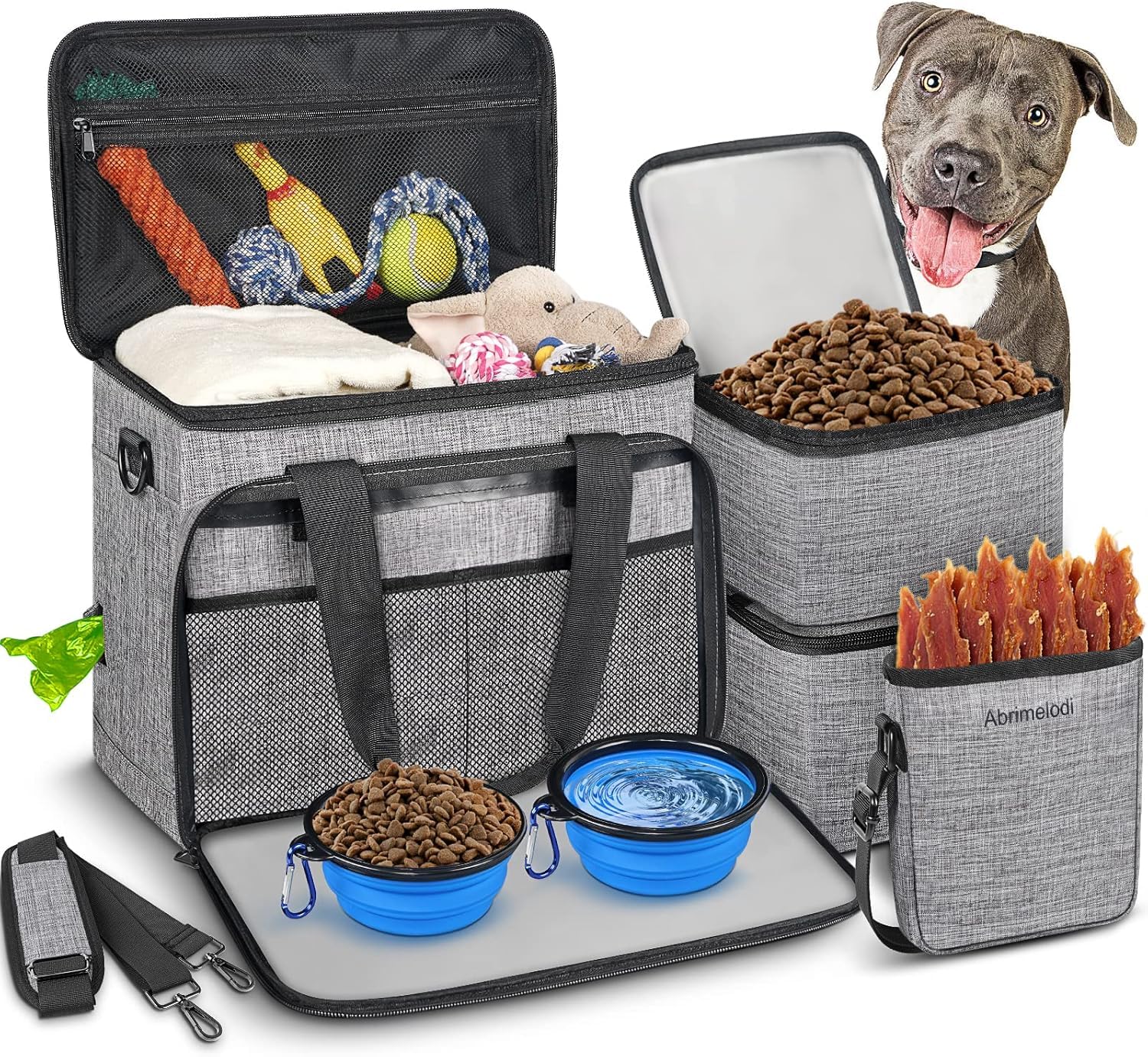 Abrimelodi dog travel bag with food containers keeps meals organized on road trips.