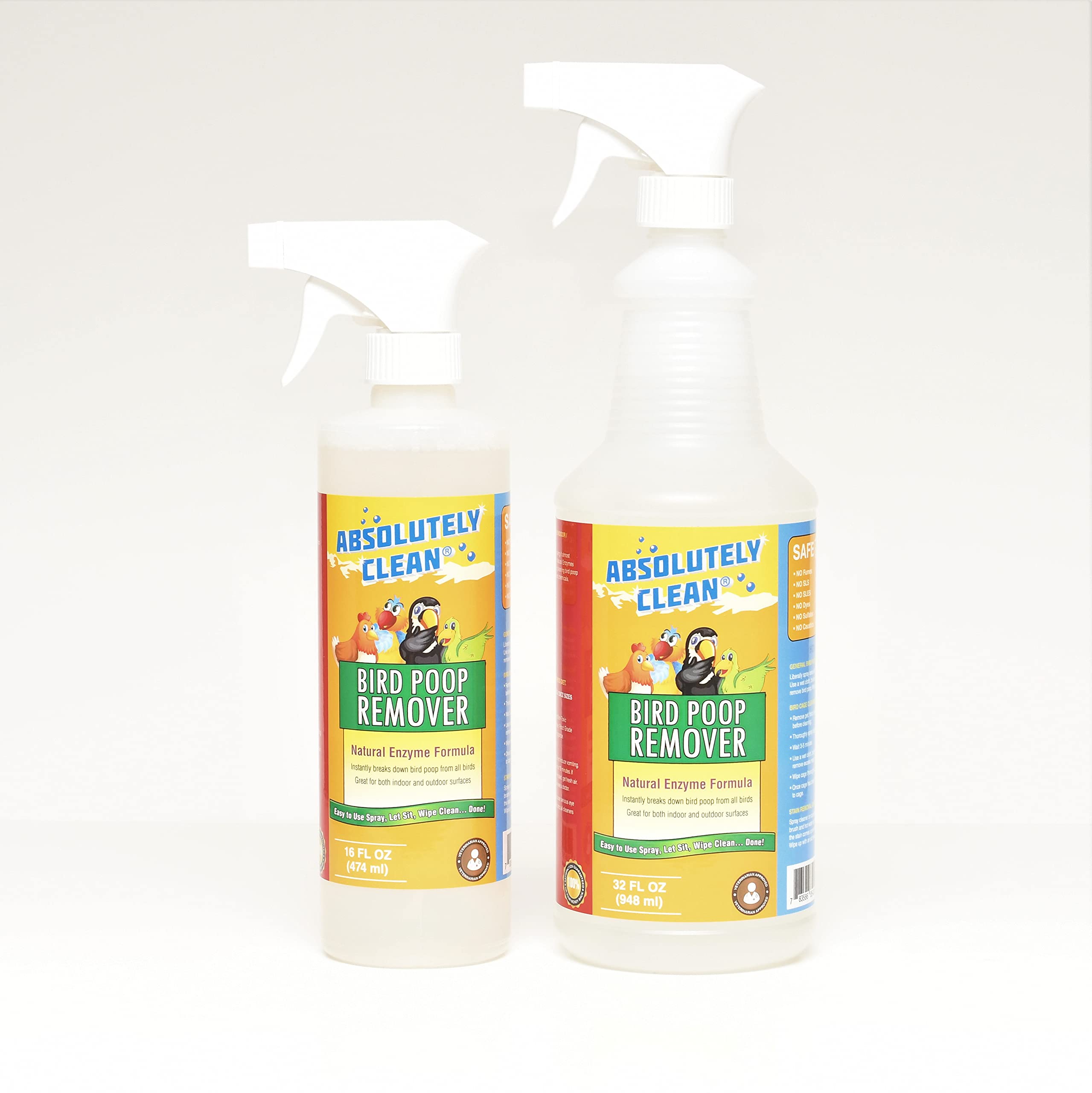 Absolutely Clean Bird Poop Remover being applied to an outdoor surface for easy removal.