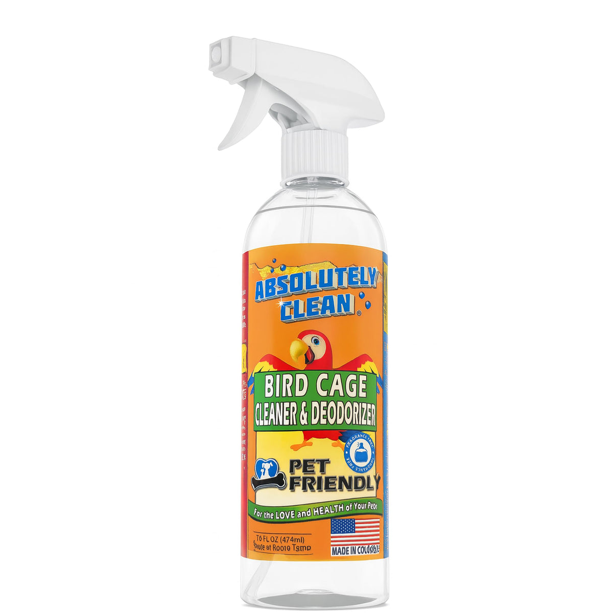 Absolutely Clean Bird Cage Cleaner spray-action demonstrates fast-acting mess removal