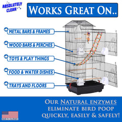Absolutely Clean deodorizer wipe on cage bars for easy mess removal