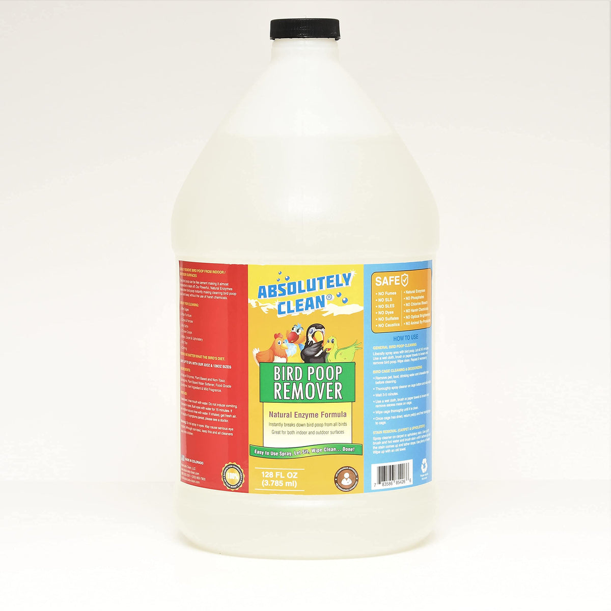 Absolutely Clean Bird Poop Remover spray in action dissolving mess quickly outdoors.