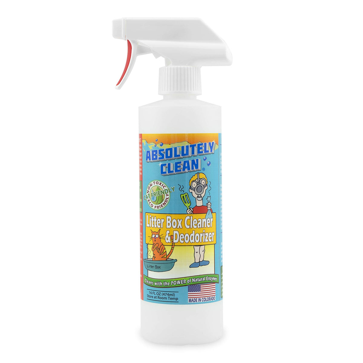 Absolutely Clean Litter Box Cleaner bottle-pour shows quick odor control and ease of use