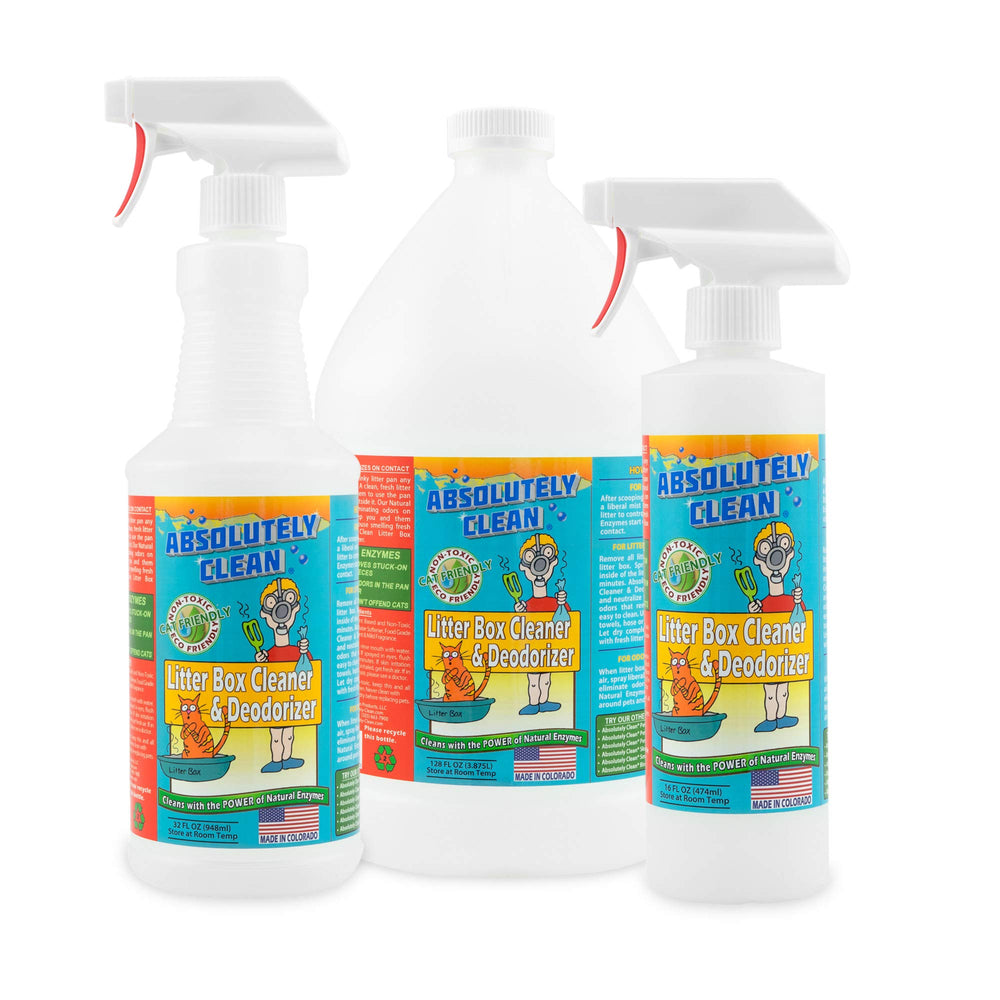 Absolutely Clean Litter Box Cleaner spray-action highlights easy deodorizing spray coverage