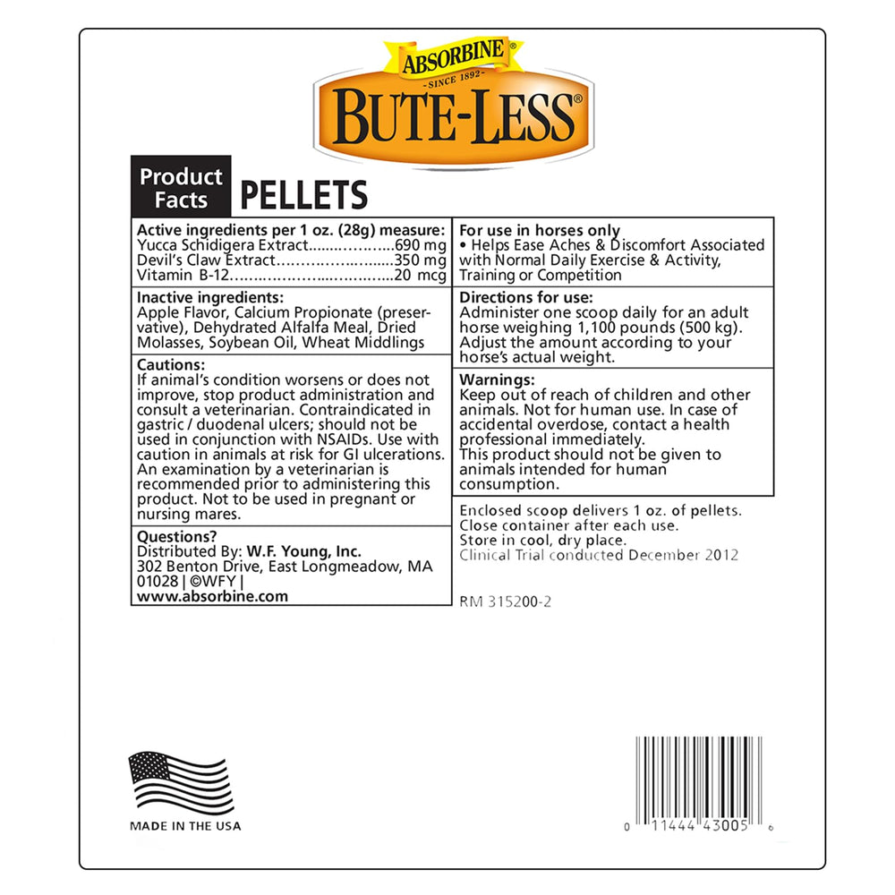 Absorbine Bute-Less pellets being poured for easy feeding.