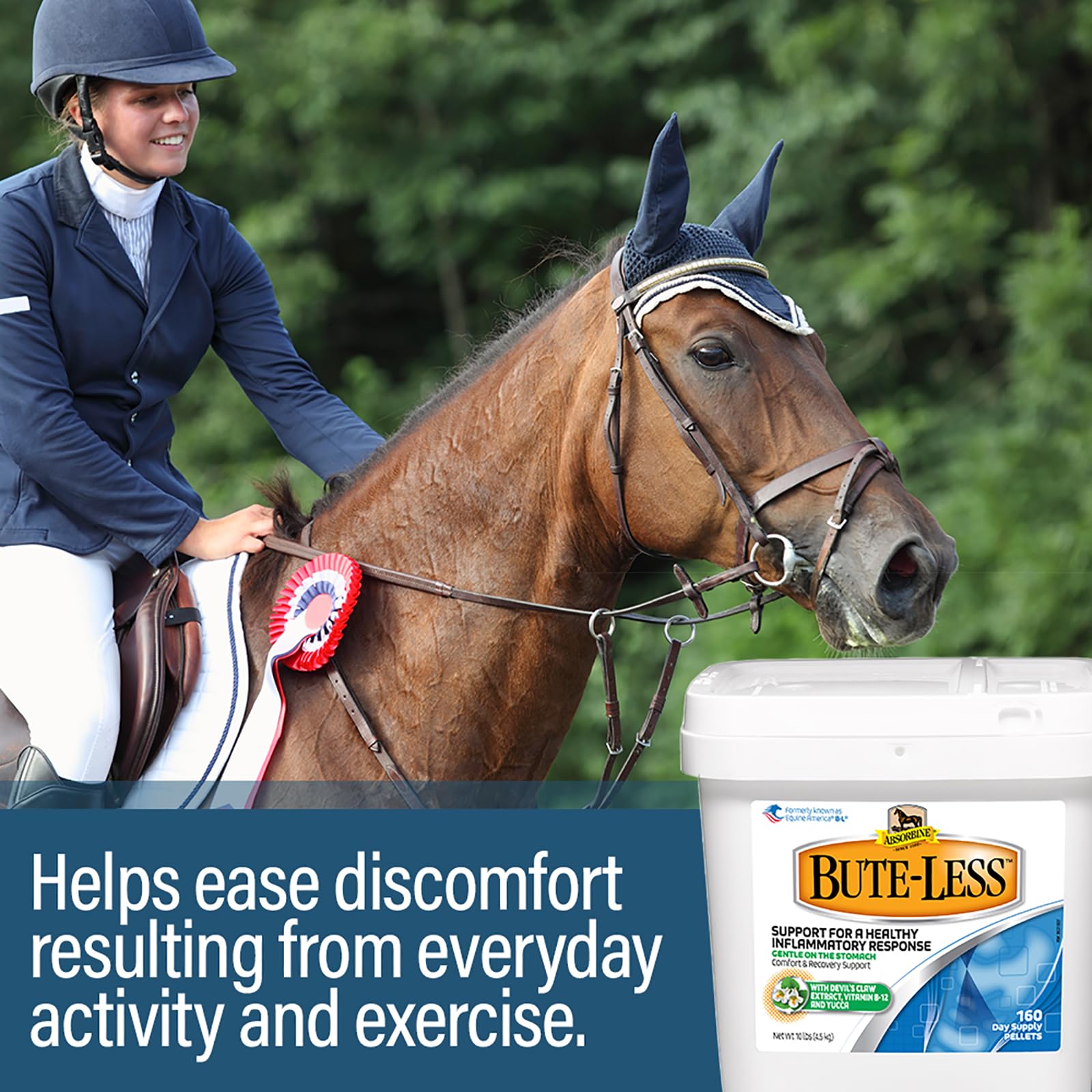 Yucca root imagery beside Absorbine Bute-Less for a balanced routine