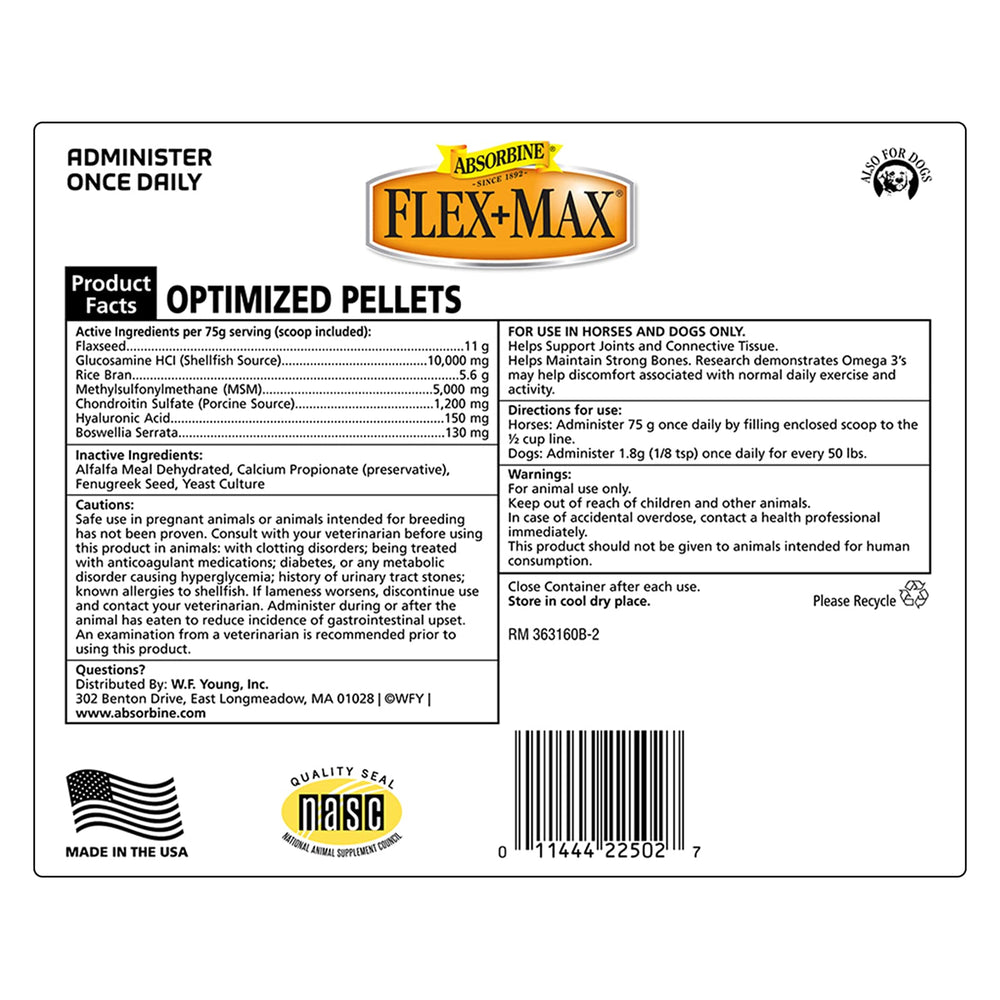 Scoop-ready Absorbine Flex+Max pellets for daily administration