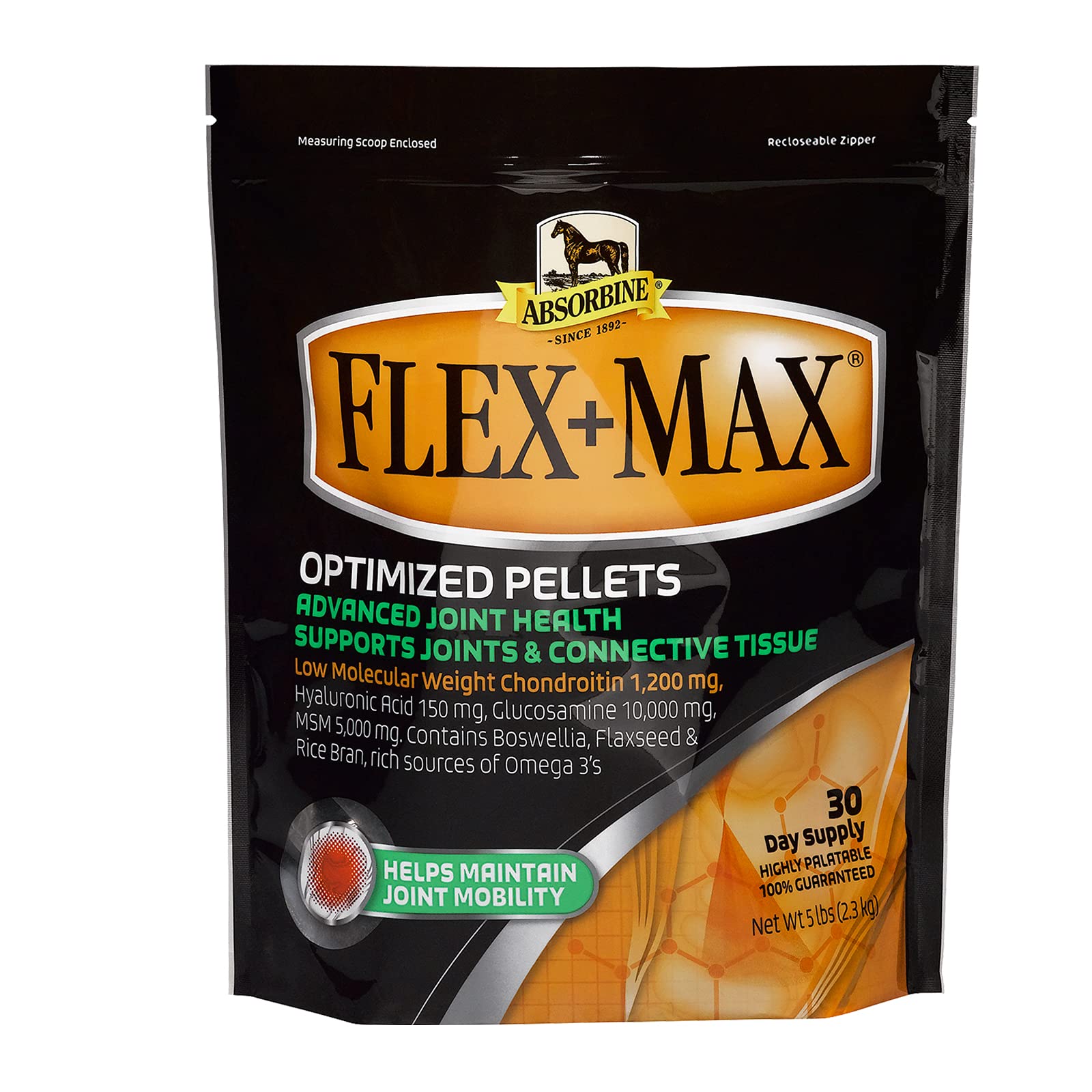 Absorbine Flex+Max pellets front view on 5lb bag for joint support