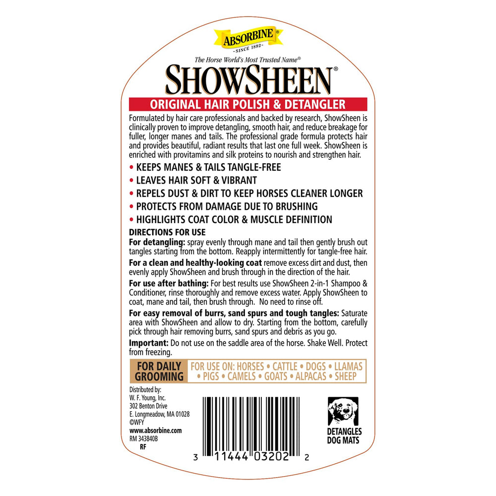 Absorbine ShowSheen mane and tail detangling on a horse