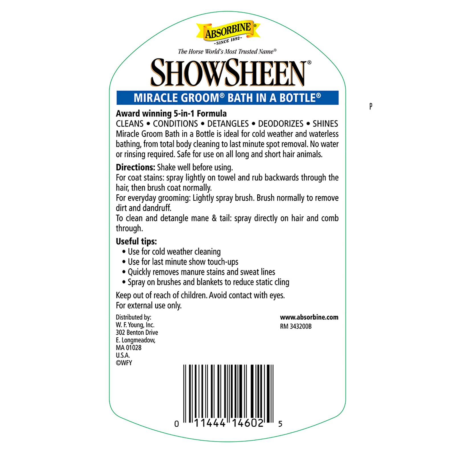 Absorbine ShowSheen Miracle Groom suitable for multiple animals and coat types.