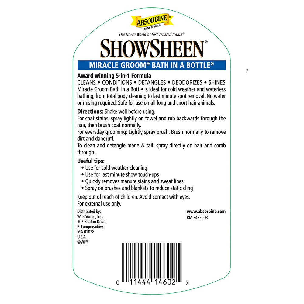 Absorbine ShowSheen Miracle Groom suitable for multiple animals and coat types.