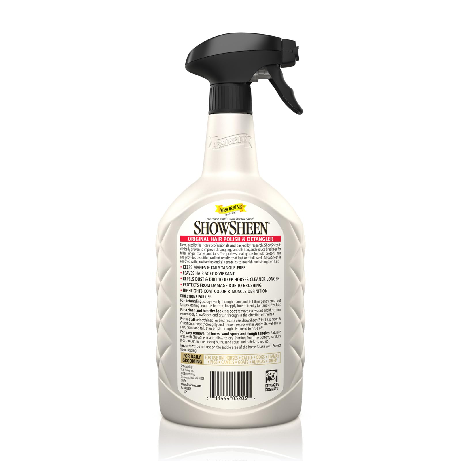 Absorbine ShowSheen nourishes hair with pro-vitamins and silk proteins.