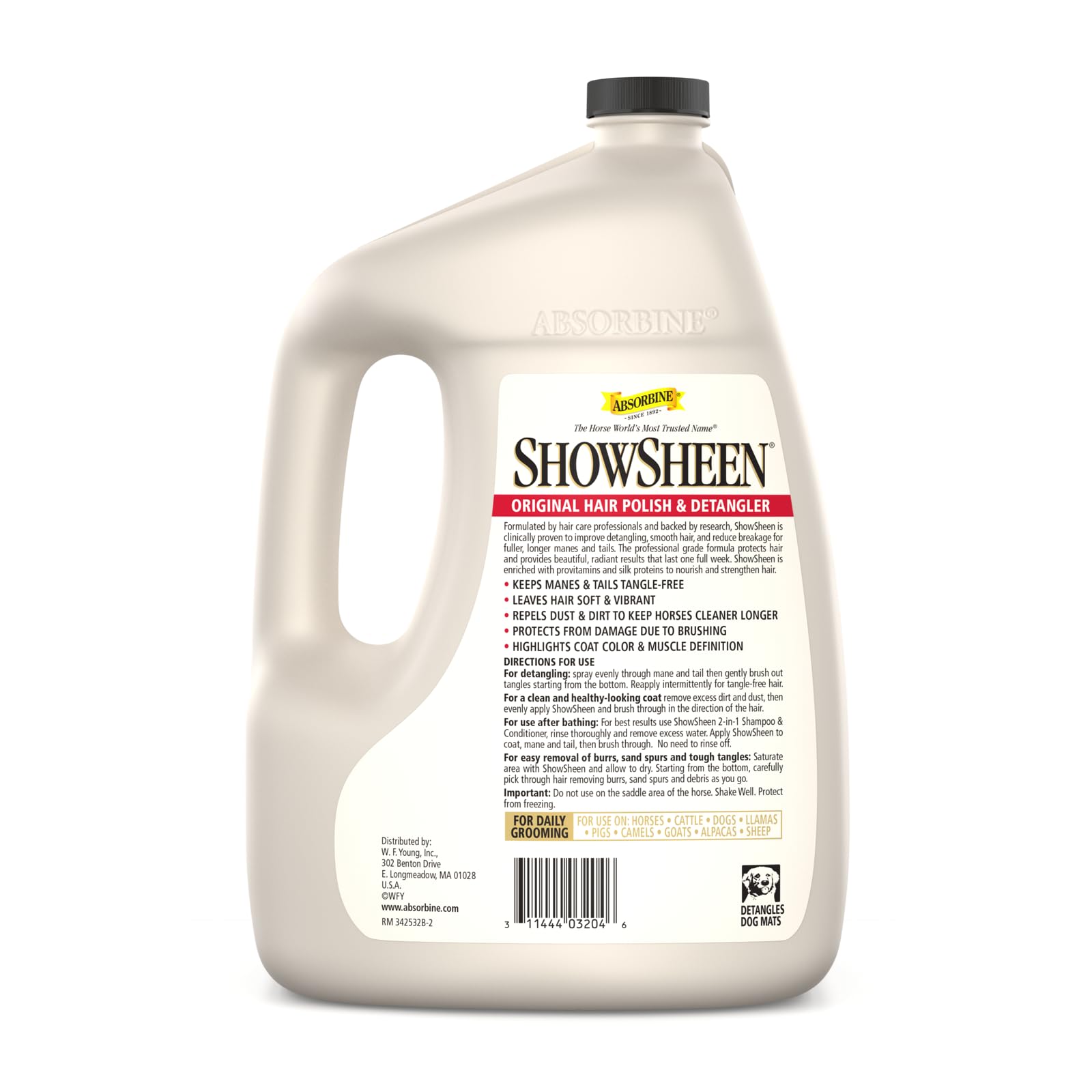 Absorbine ShowSheen label close-up highlighting protective coat shine
