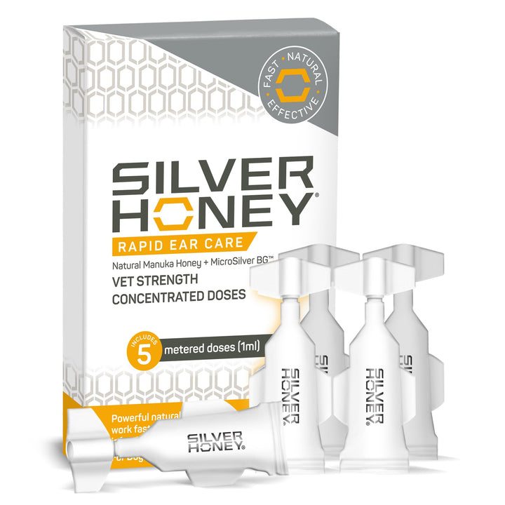 Absorbine Silver Honey ear care bottle close-up for dogs and cats