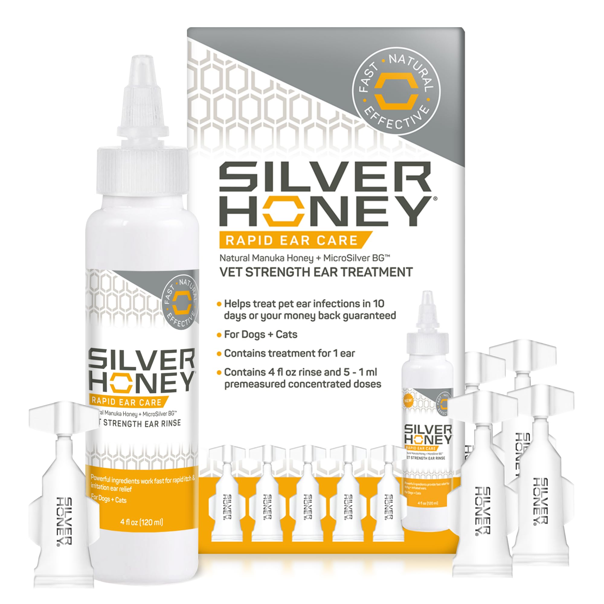 Absorbine Silver Honey ear cleaner bottle for at-home ear care and comfort.