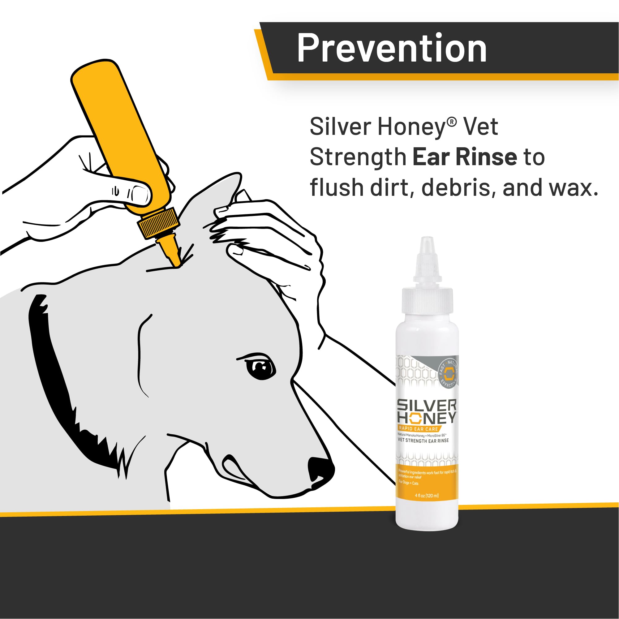 Absorbine Silver Honey ear rinse being poured for gentle cleansing.