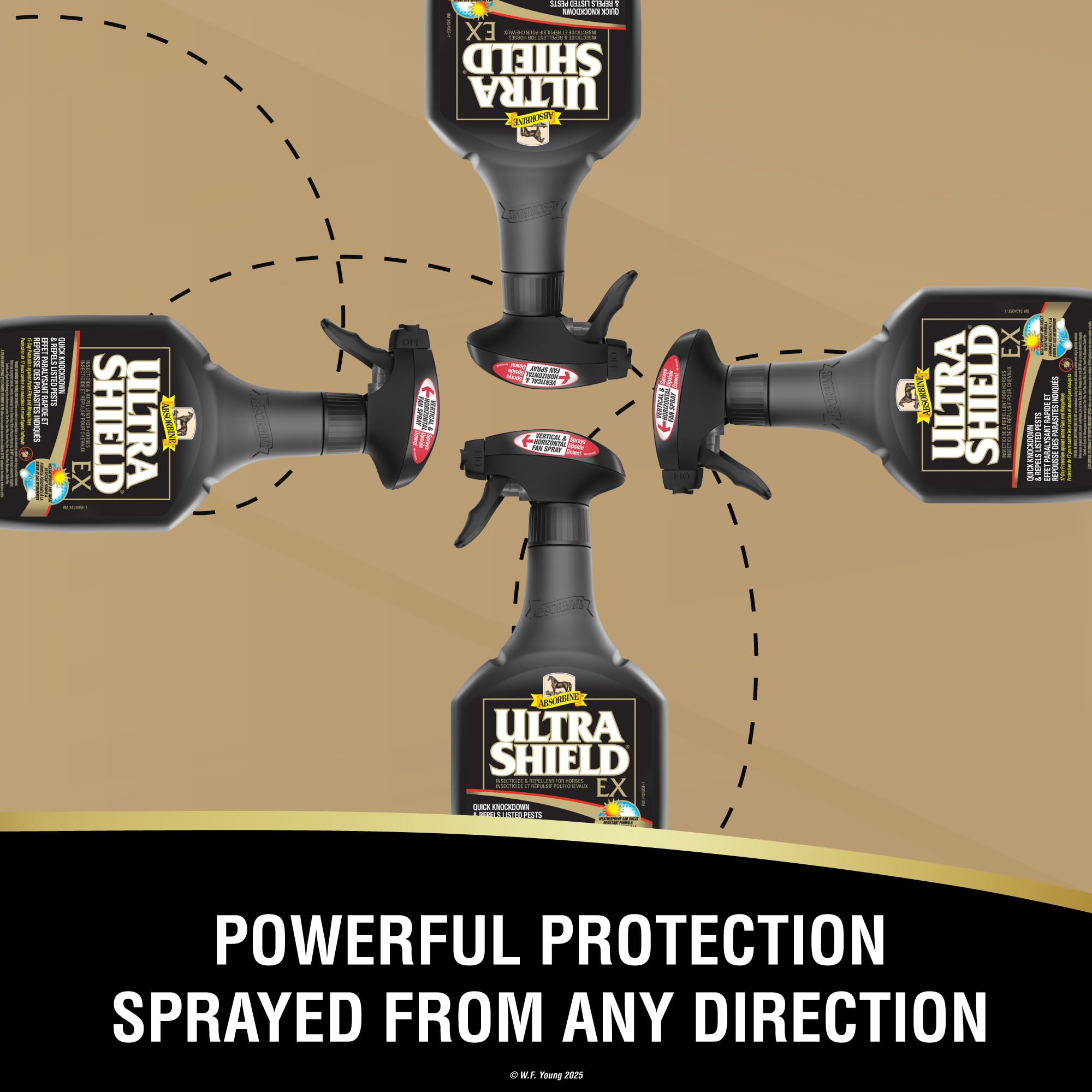 Close-up of UltraShield EX label highlighting 70+ species protection and water-based formula.