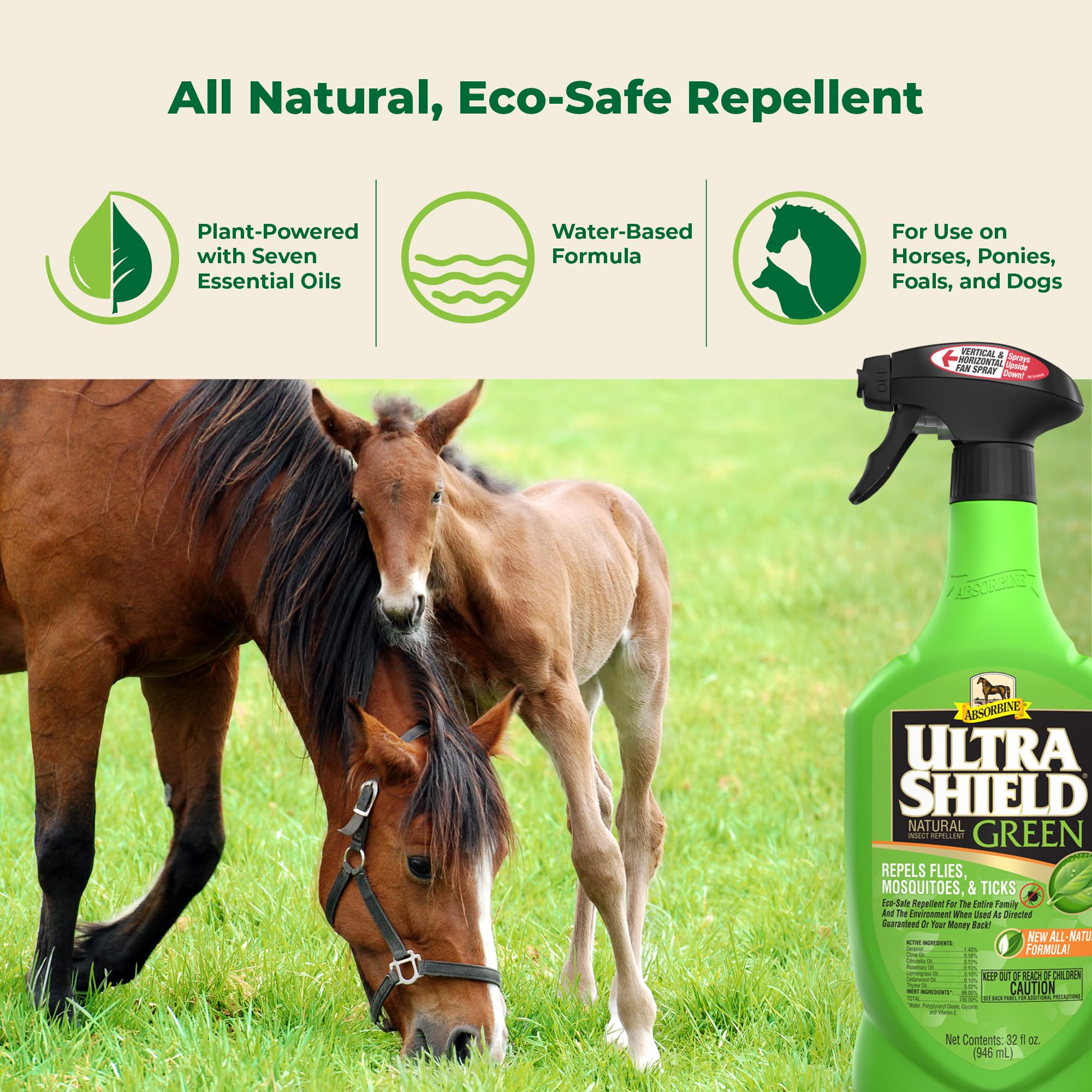 Absorbine UltraShield Green bottle side view for daily animal protection