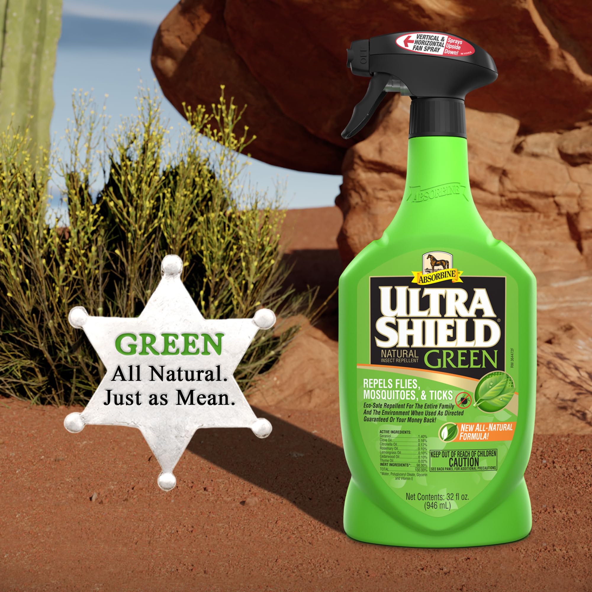 Absorbine UltraShield Green bottle—horse application, easy spray after rides
