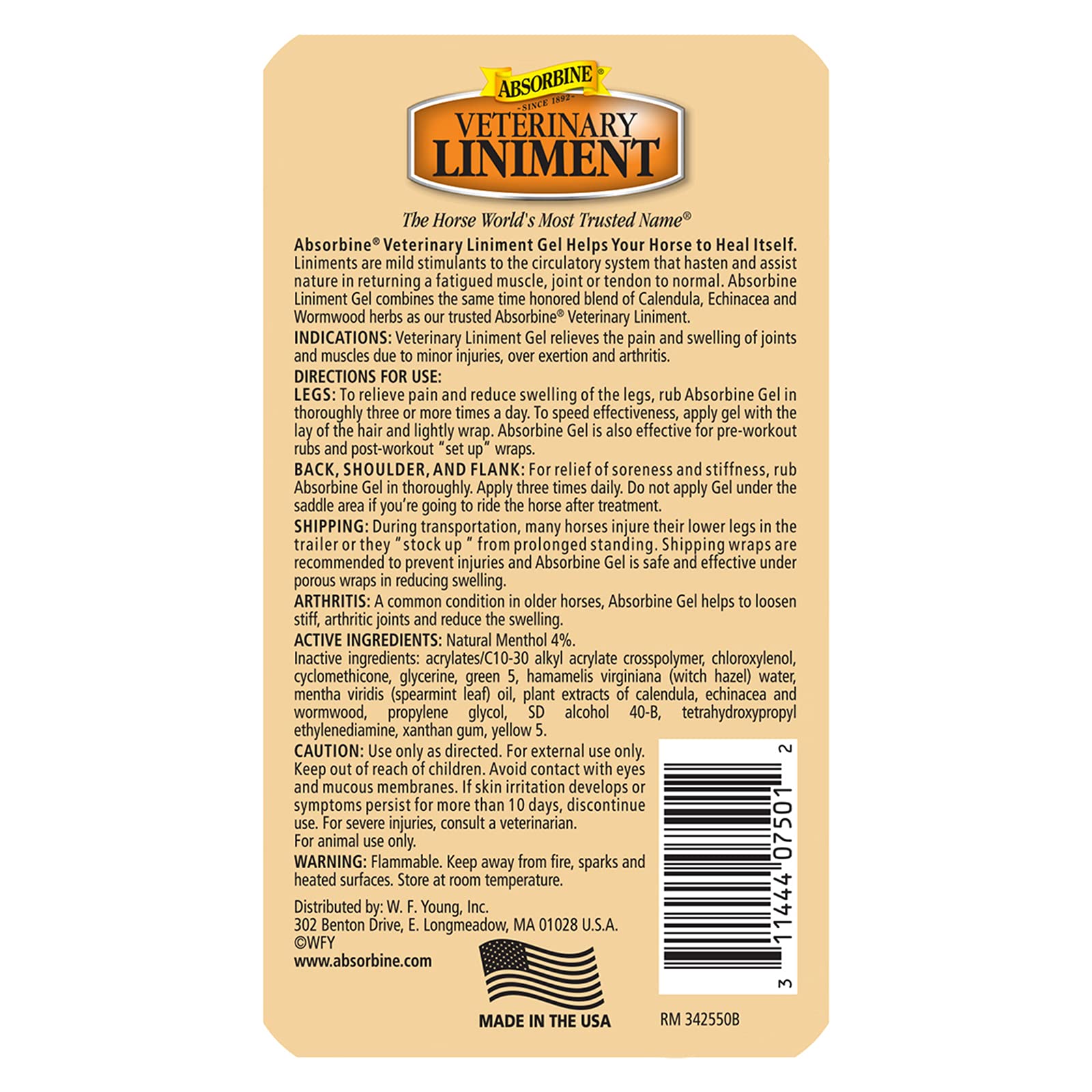 Absorbine Veterinary Liniment 12oz gel with easy-application design for targeted relief