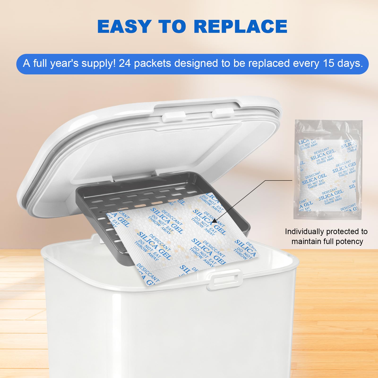Absorbking orange-indicator beads signal when replacement is needed.