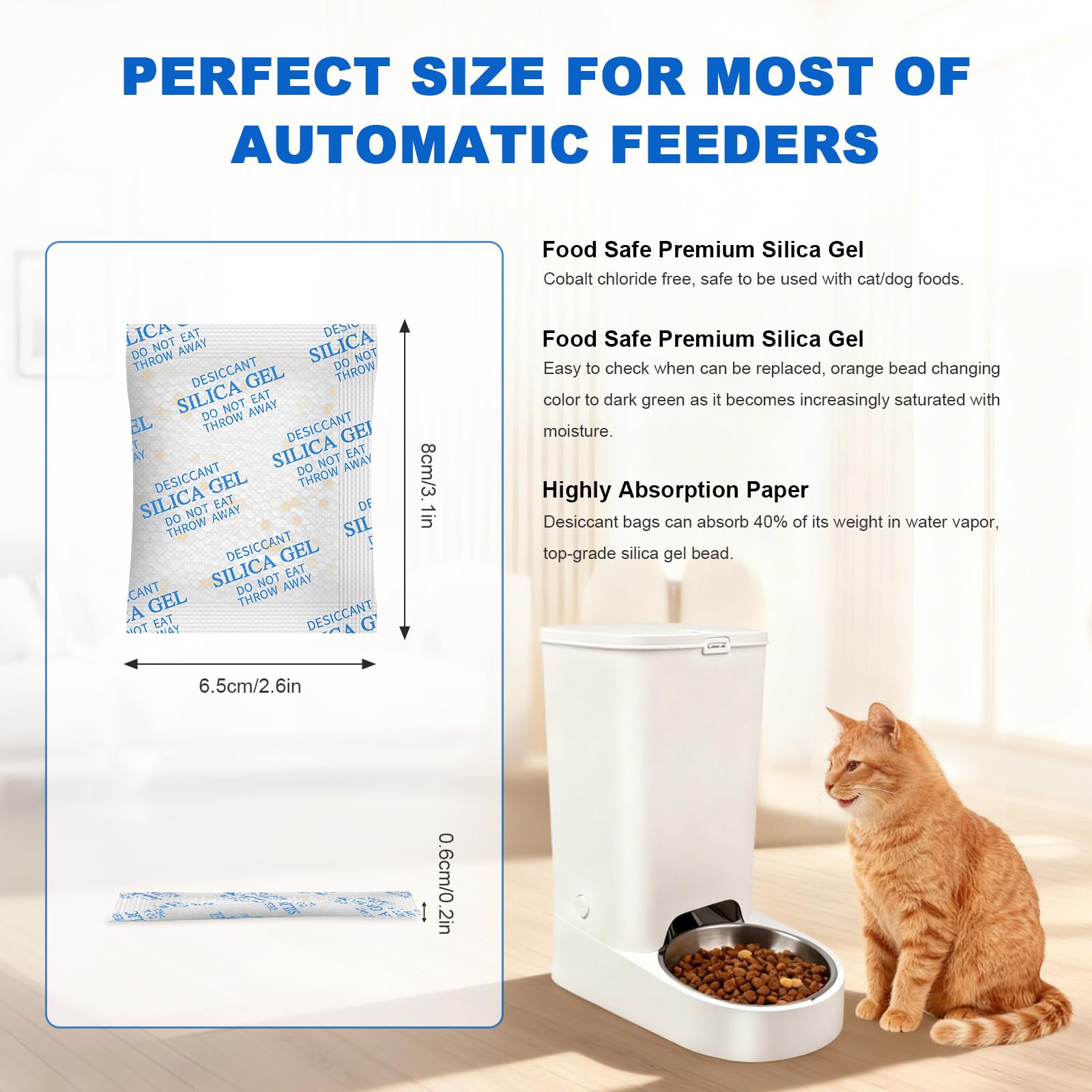 Absorbking desiccant bag demonstrates feeder compatibility and dry storage.