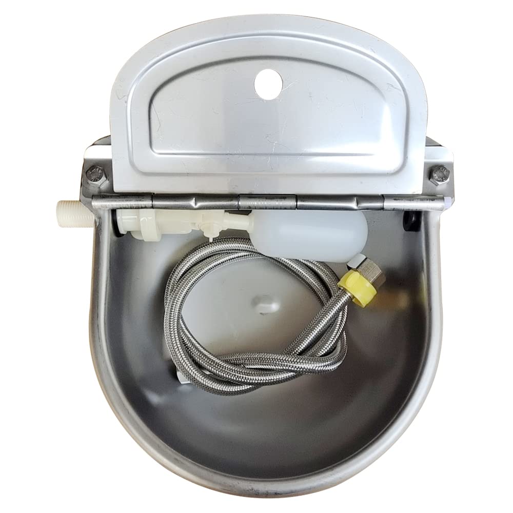 Abustle Pig waterer with float valve prevents overflow and dry spots.