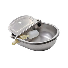 Abustle pig automatic water bowl front view in stainless steel for livestock hydration.