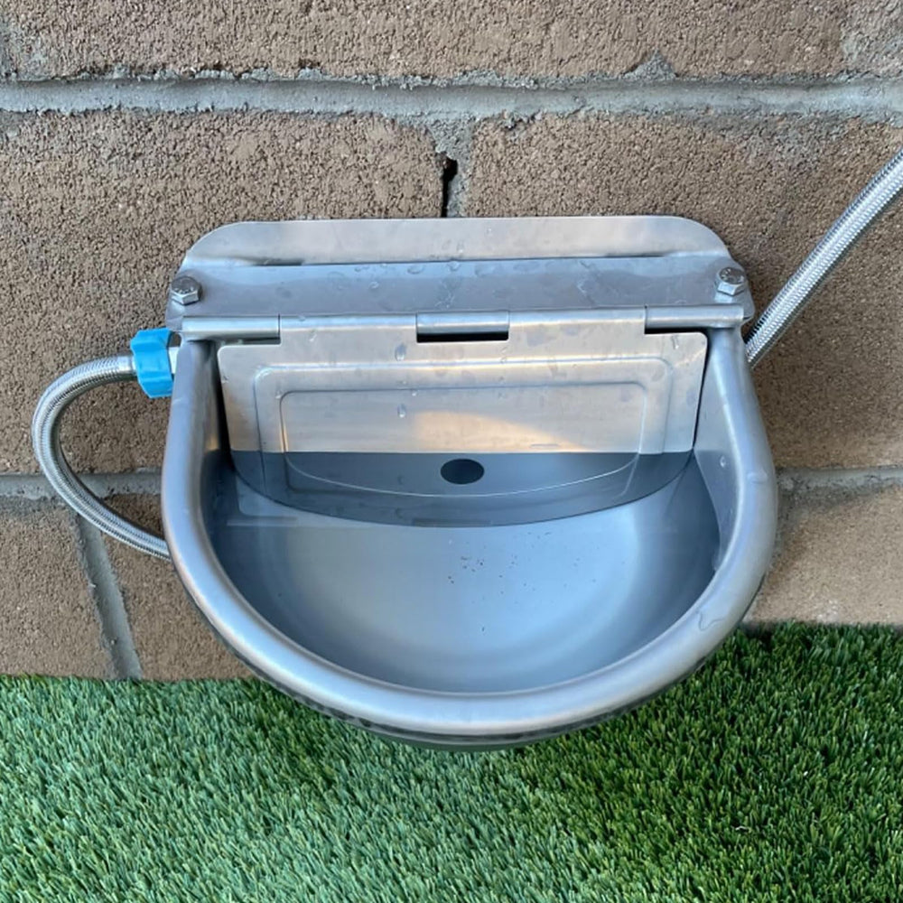 Water bowl setup showing hose connection not included.