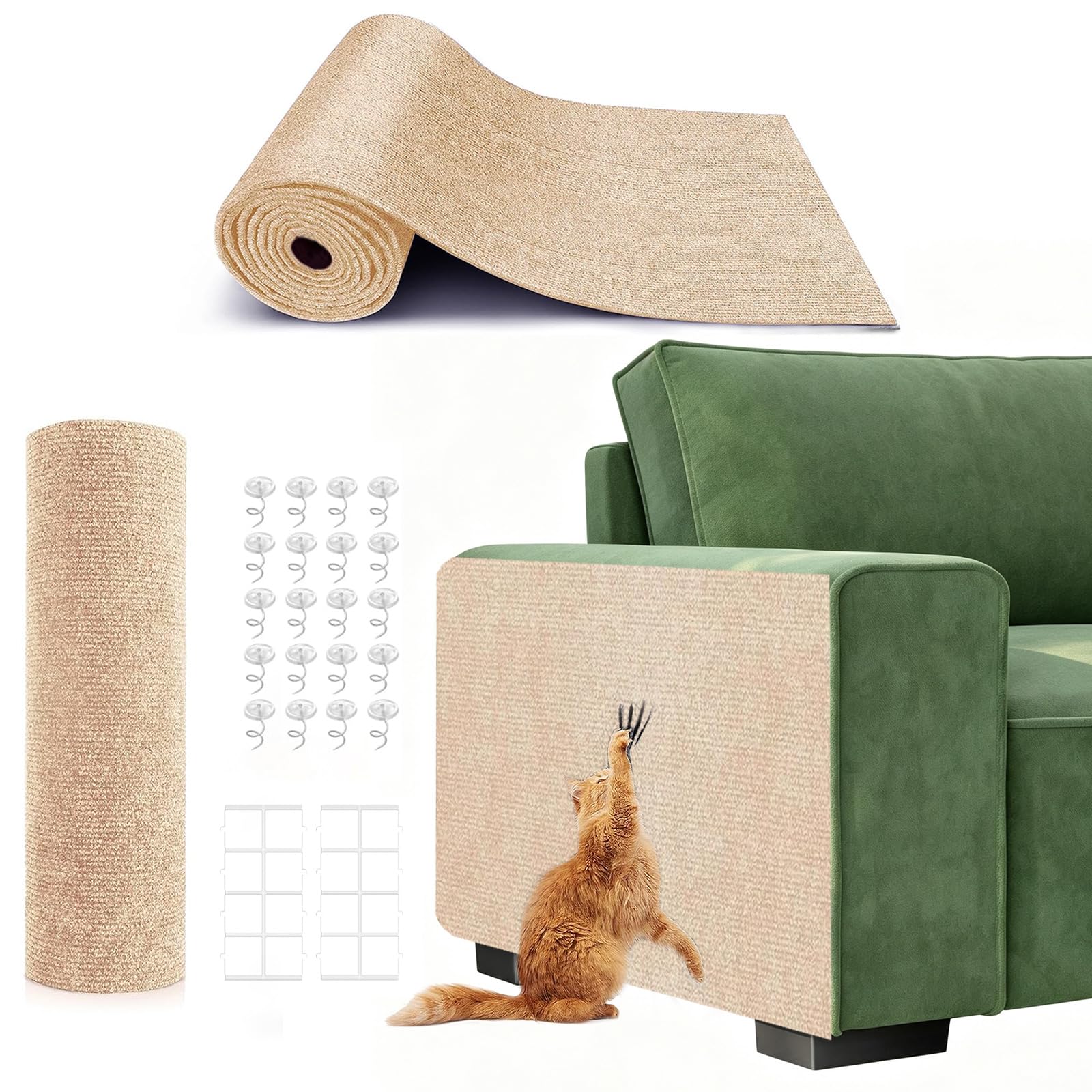 Abuzabu cat scratching mat protecting sofas and walls with residue-free adhesive.