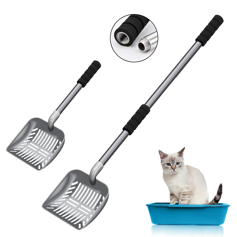 Acalu cat litter scoop with long-handle extended for back-friendly use.
