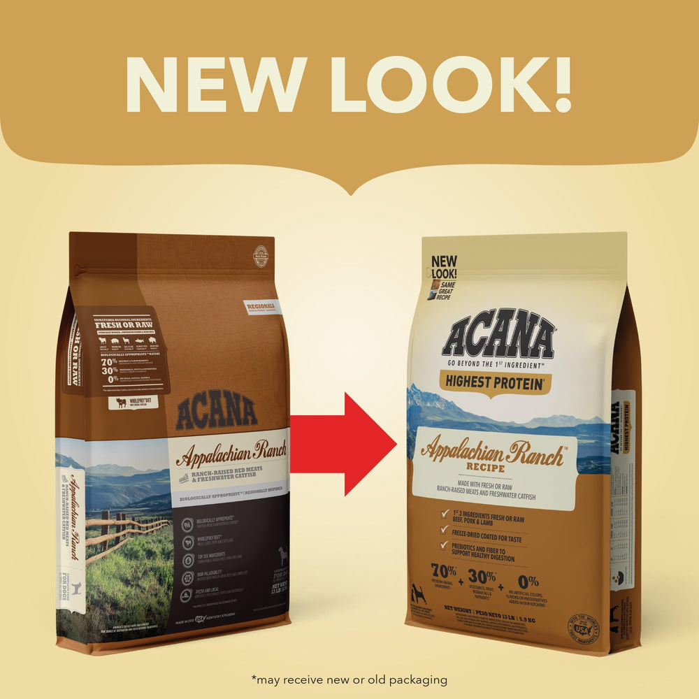 ACANA Appalachian Ranch kibble close-up shows texture and quality.