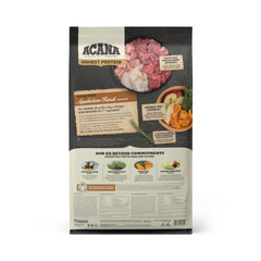 ACANA Appalachian Ranch protein-rich ingredients highlighted by ranch meats and catfish.