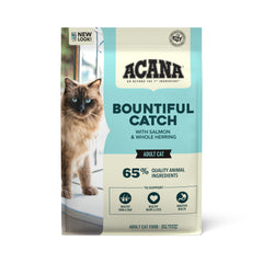 ACANA Bountiful Catch bag front for premium adult cat nutrition featuring salmon and herring
