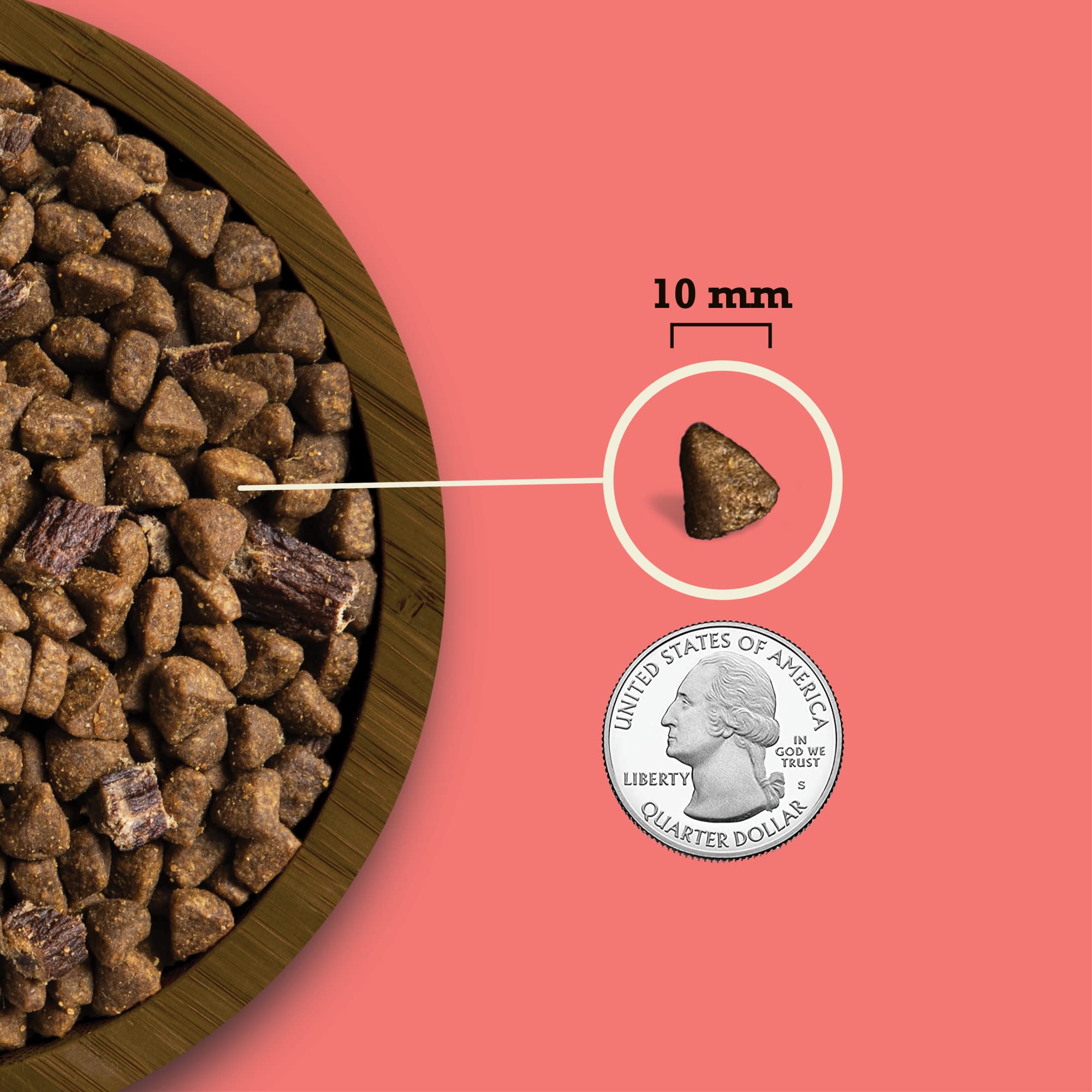 ACANA Butcher's Favorites dry kibble closeup showing 70/30 animal-plant balance