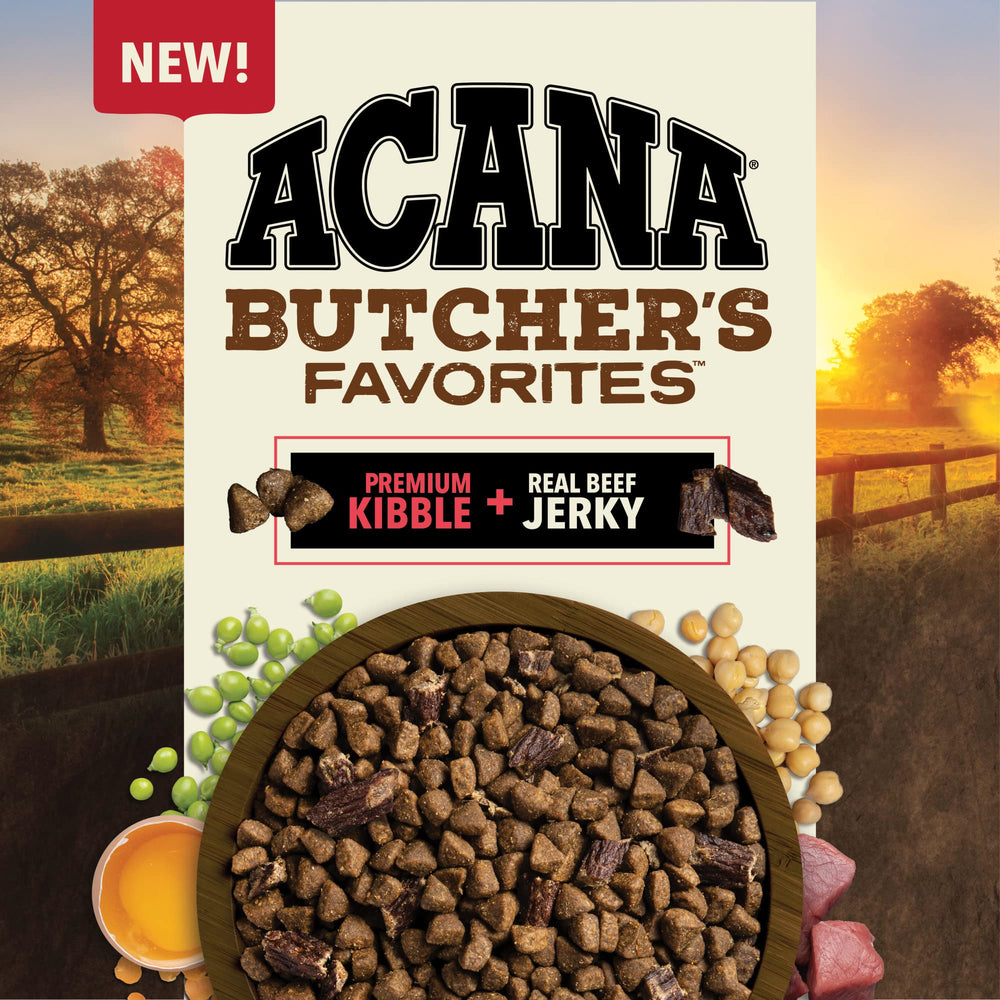 ACANA Butcher's Favorites fresh beef liver pieces closeup emphasizes real meat ingredients