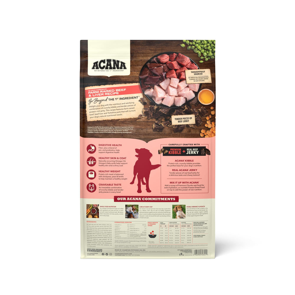 ACANA kibble and beef jerky close-up highlighting protein-rich pieces for healthy energy