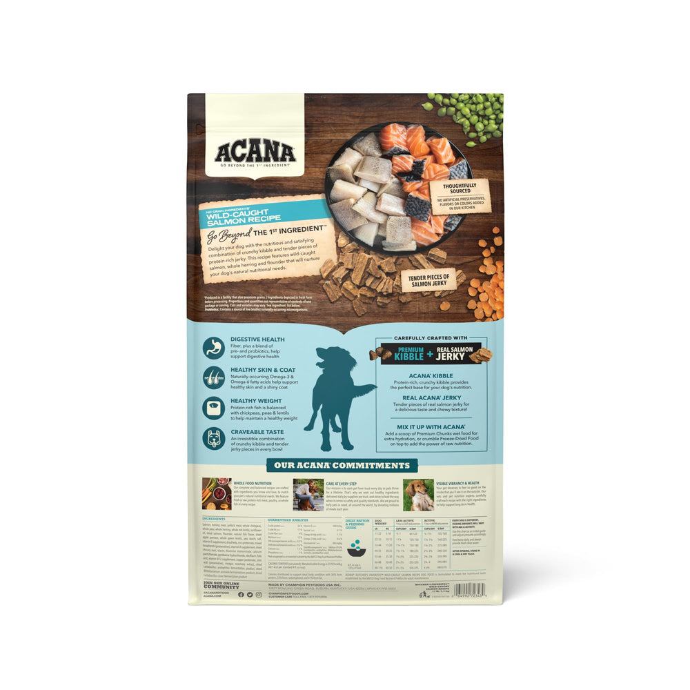 ACANA Butcher's Favorites salmon jerky pieces highlight protein-rich flavor