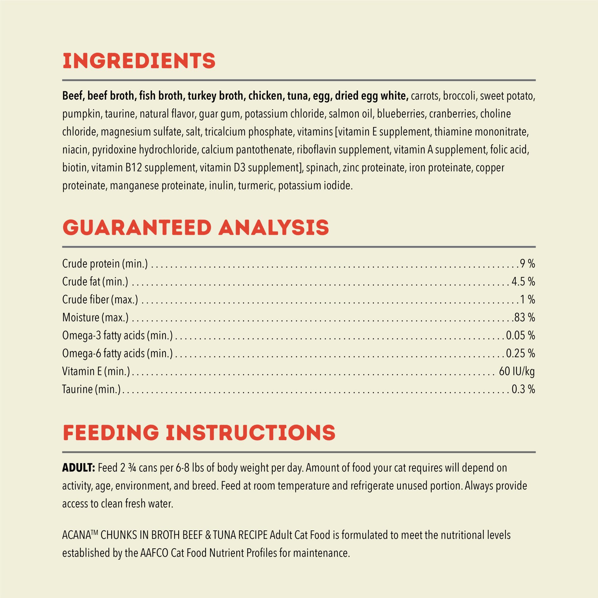ACANA Chunks in Broth packaging label with product details