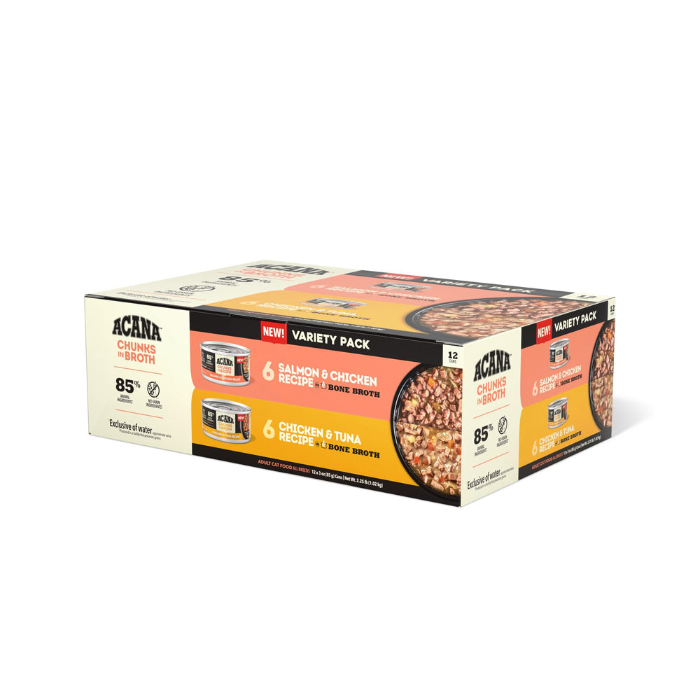 ACANA Chunks in Broth Salmon-Chicken 3oz can: protein-rich bites for hydration