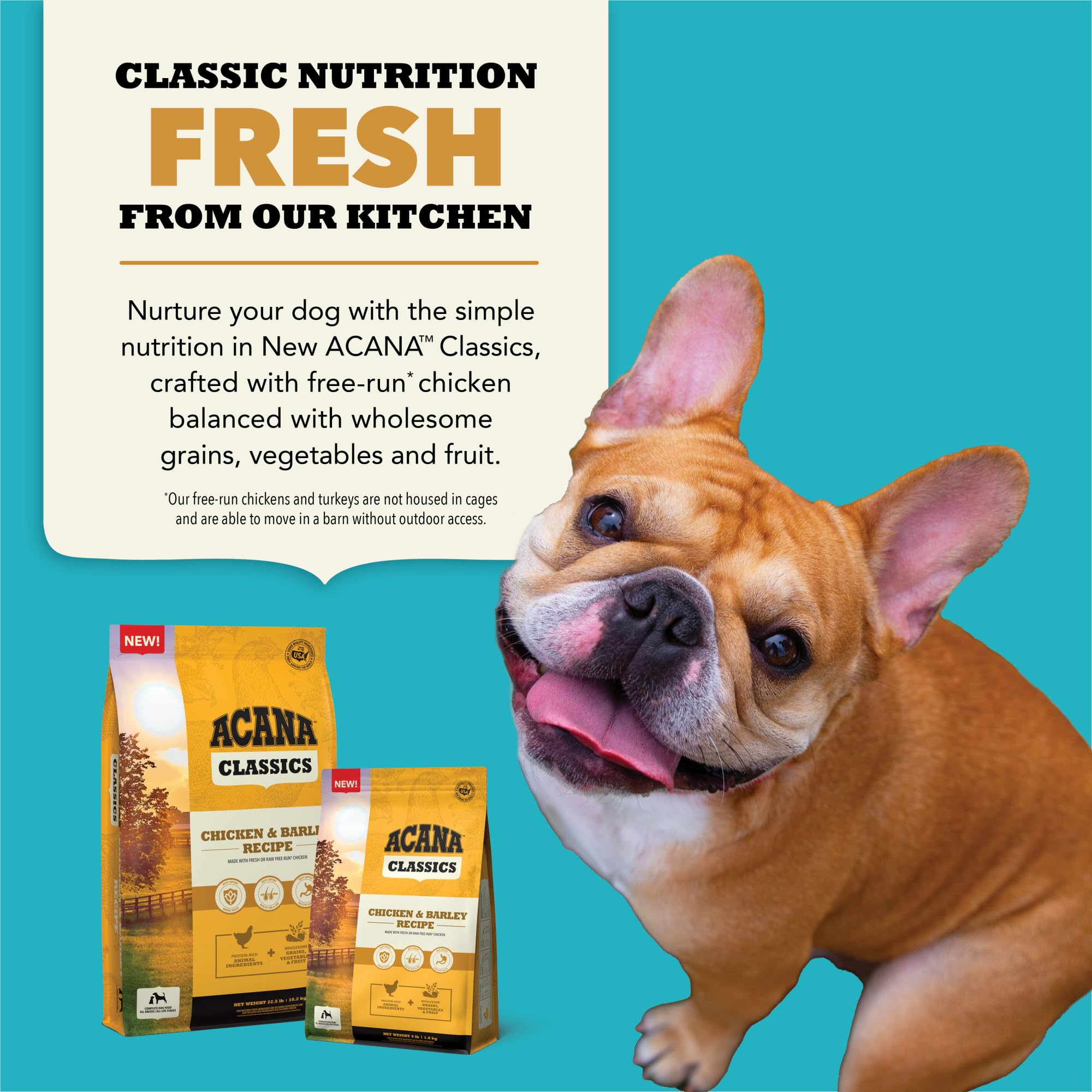 ACANA Classics ingredient photo featuring chicken, barley, vegetables, and fruit