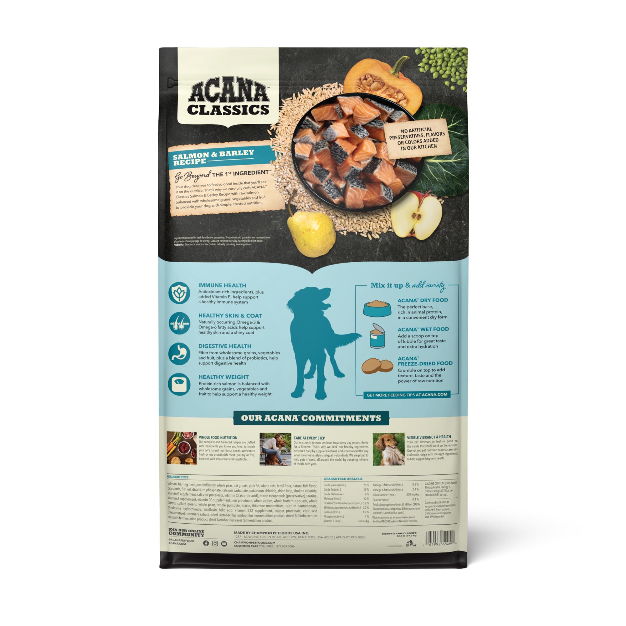 ACANA Classics dry dog food serving bowl demonstrates convenient, complete daily nutrition.