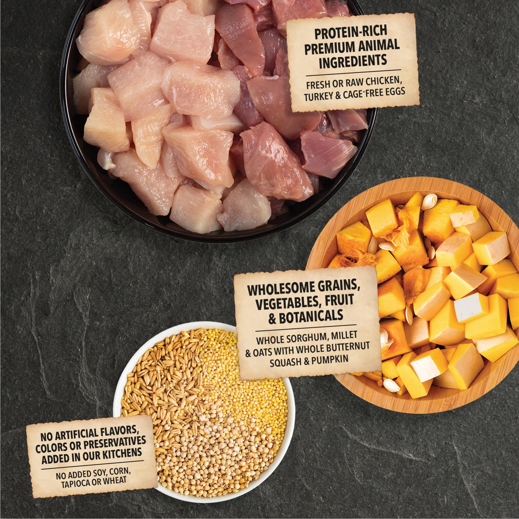 ACANA free-run poultry illustration emphasizes cage-free protein sources.
