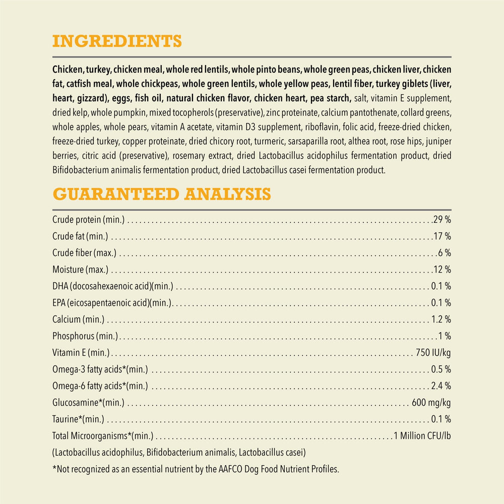Packaging detail of ACANA Free-Run Poultry Recipe with probiotics note