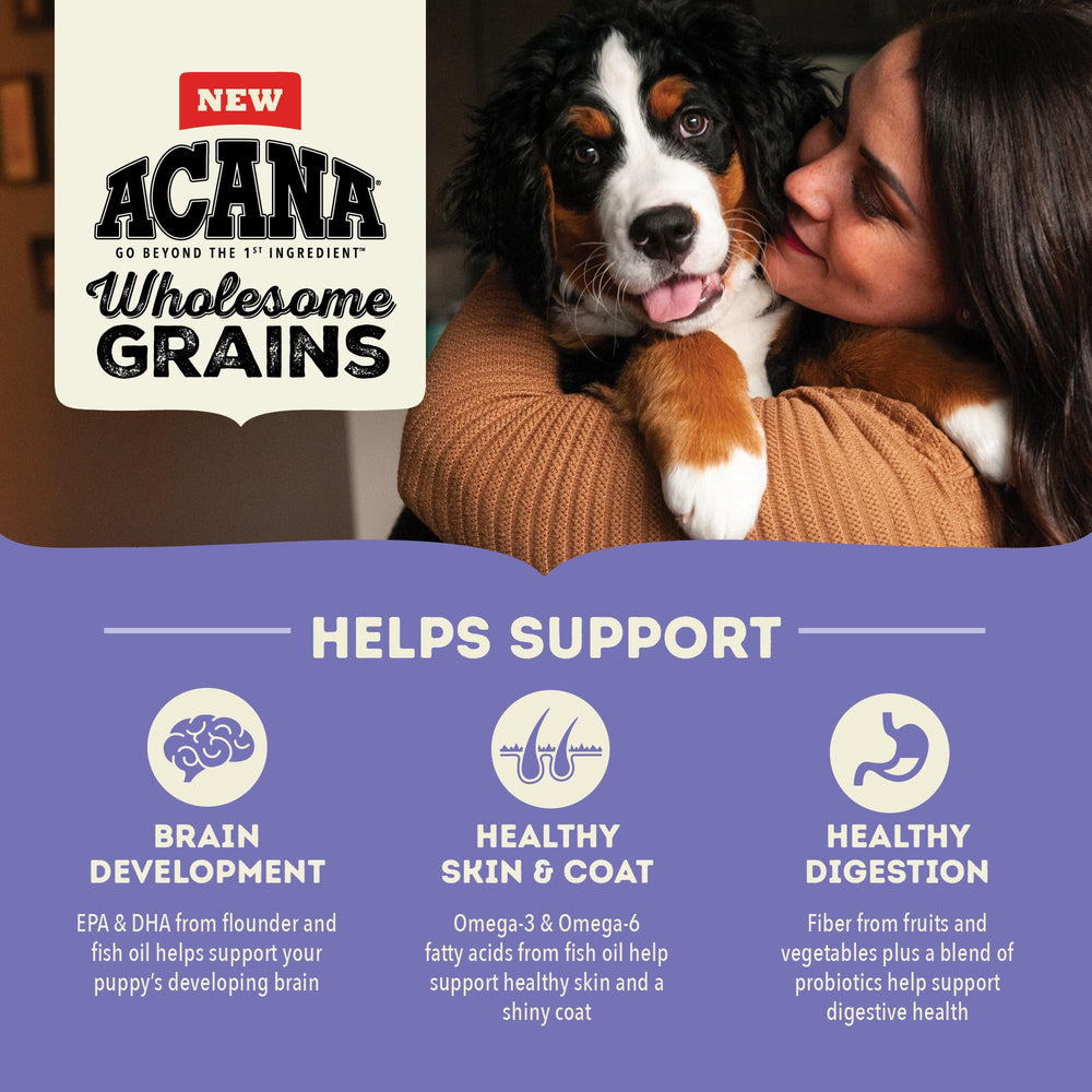 ACANA close-up shows fresh chicken and turkey ingredients for high-quality protein.