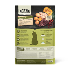 ACANA Grasslands ingredients featuring duck, chicken, turkey, and eggs.